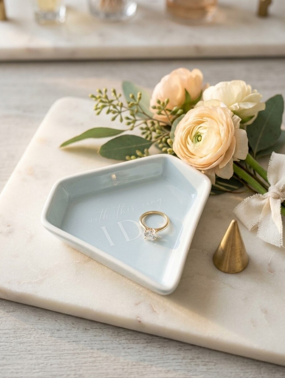 "With This Ring, I Do" Ceramic diamond-shape Trinket Ring Dish